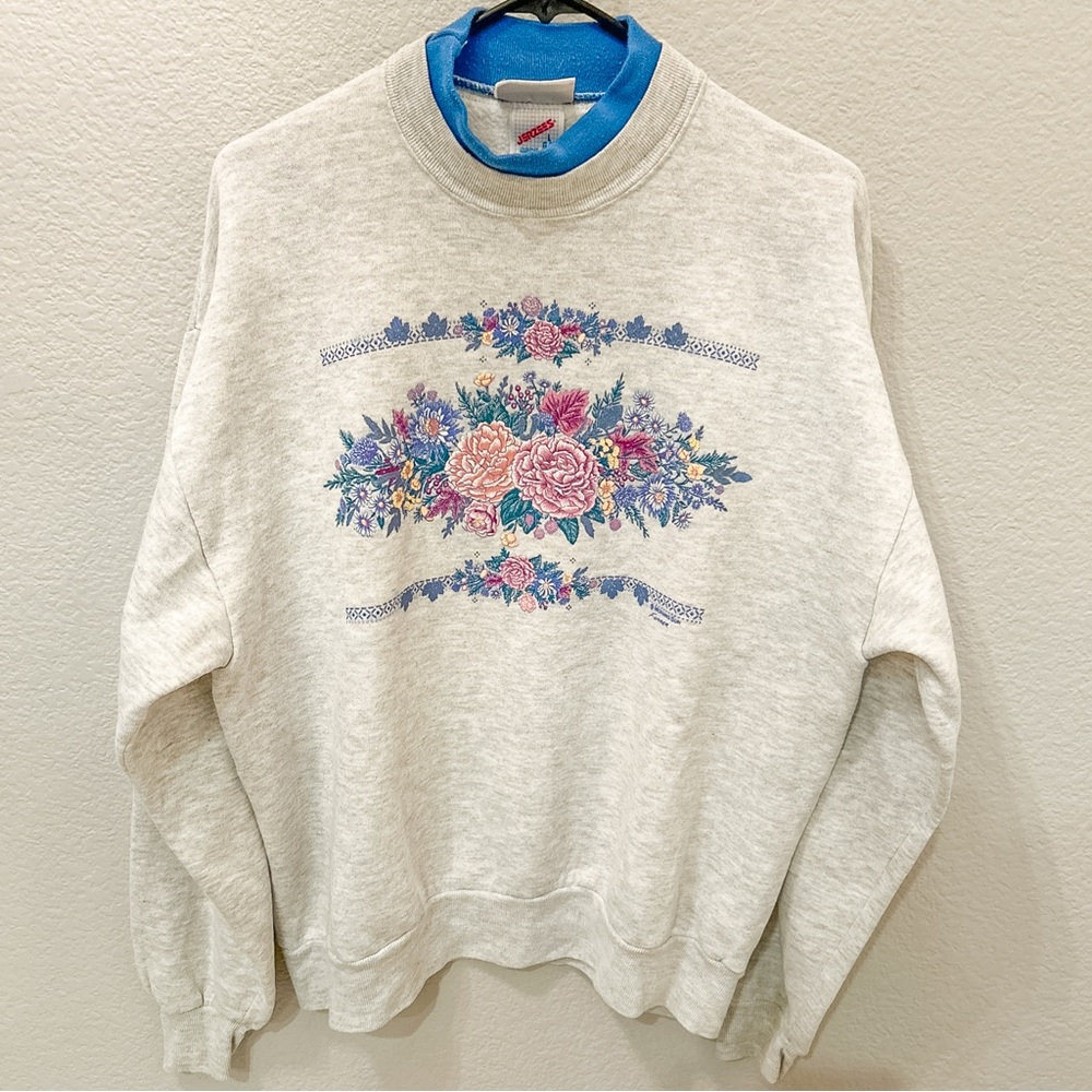 Vintage Morning Sun Jerzees Floral Sweatshirt Sweater Grandma Cottage Large